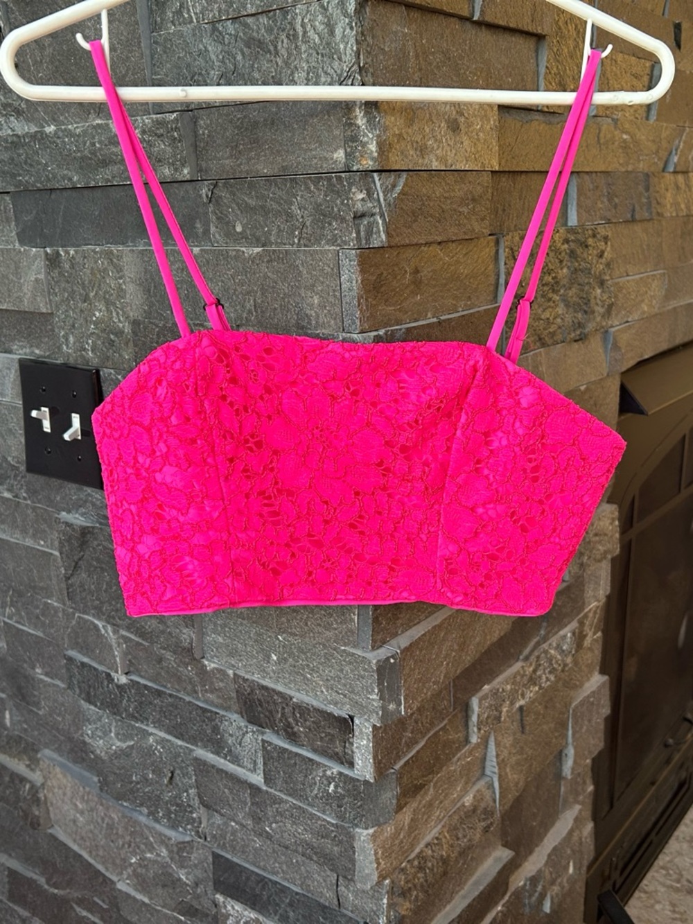 NBD Neon Pink Lace Crop Top